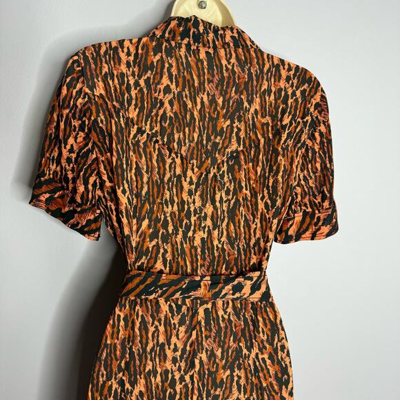 SANDRO Eliza Animal-Print Belted Midi Shirtdress Waist Belted Sz S - Picture 11 of 16